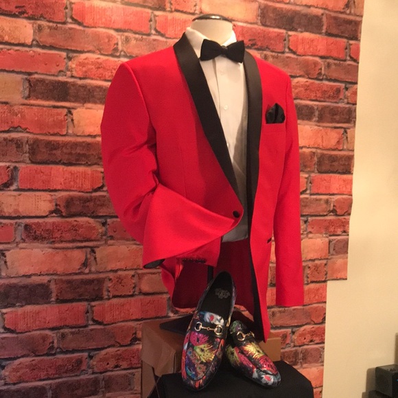 Raphael Red black Tuxedo Coat - Picture 9 of 17